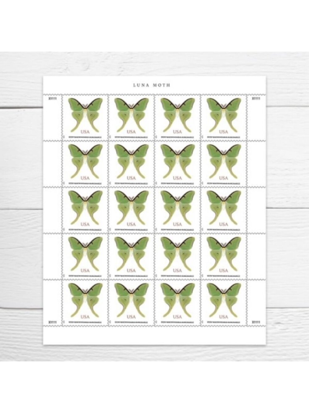 Luna Moth Forever Postage Stamps - 2025 Sheet of 20 Non-Machineable Surcharge